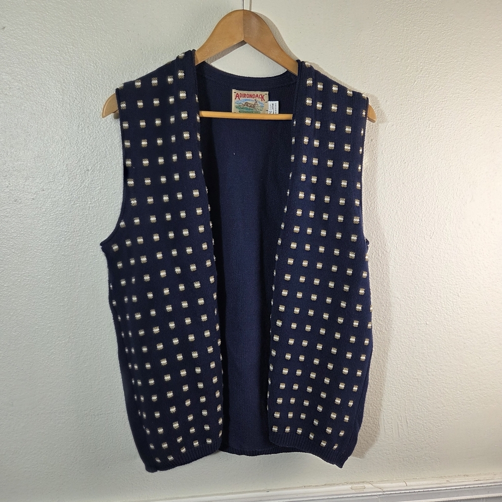 Men’s Vintage Adirondack Navy Knit Sweater Vest Geometric Size Medium - Picture 4 of 10